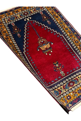 El Dokuma Yahyalı Halısı Sıfır Namazlık 83x130 Kök Boya %100 Yün Seccade Kırmızı