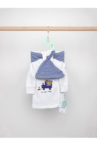 Sezgibaby 3lü Erkek Bebek Zıbın Seti Mavi - Beyaz