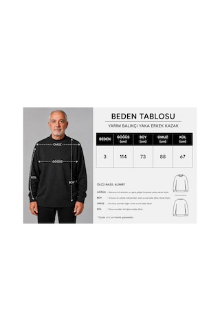 Neco Giyim Erkek Mevsimlik Balıkçı Yaka Yünlü Düz Triko Baba Kazak Siyah Siyah
