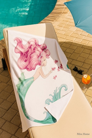 Yetişkin Unisex 70x140 Cm Yaz Desenli Plaj ,deniz , Banyo Havlusu Ocean Beyaz