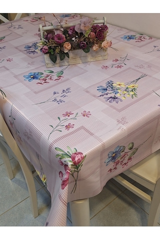 Elyaflı Pvc Muşamba - Desenli Silinebilir Masa Örtüsü Gri Fnt1240 Pembe