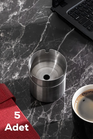 Porsima Etn-236 Large 5 Li Paslanmaz Çelik Metal Kül Tablası - Kapaklı Rüzgar Geçirmez Küllük