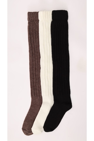 Socks Slouch 3 Çift Kadın Tozluk Dizüstü Dizaltı Kışlık Yünlü Kalın Yumuşak Çizme Bot Çorap Çok Renkli