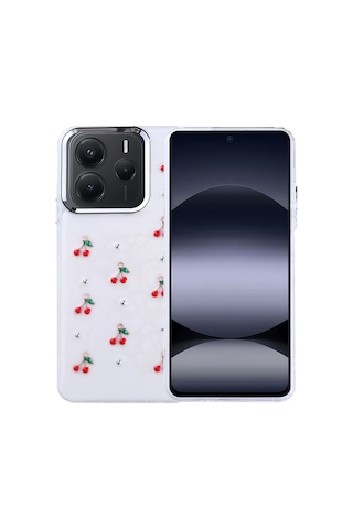 Kilifone - Redmi Note 14 5g Uyumlu Kılıf Airbag Tasarımlı Simli Şeffaf Kutup Kapak - Kiraz - T37078