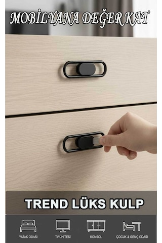 Lüks Trend Siyah 32 Mm 8 Adet Mobiya Yatak Odası Tv Ünitesi Konsol Çocuk Ve Genç Odası Kulp Siyah