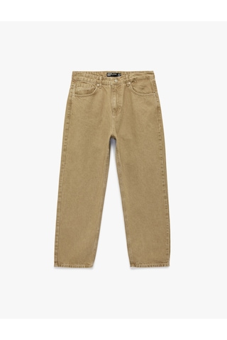 Koton Pamuklu Bol Normal Bel Oversize Baggy Jean Pantolon Deve Tüyü 7wam40137nd Taba