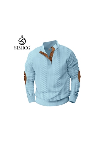 Erkekler İçin Dik Yaka Retro Günlük Kazak Açık Mavi