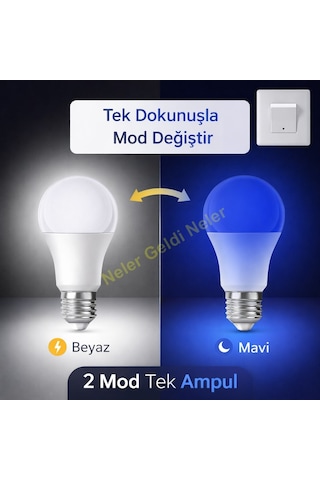 Çocuk Odası Gece Lambası Akıllı Gece Lambalı Led Ampul 11w Beyaz + 2w Mavi Tasarruflu Çift Mod