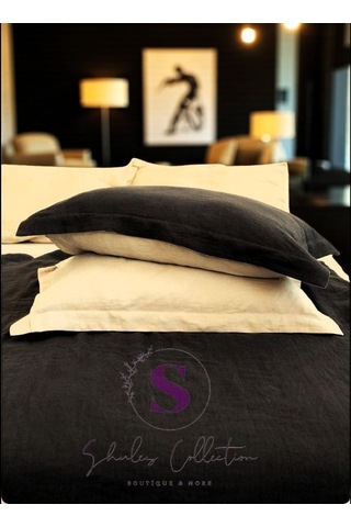 Siyah-naturel 100%100 Pamuklu Yıkamalı Vintage Çift Kişilik Nevresim Takımı, 200 X 220 Siyah