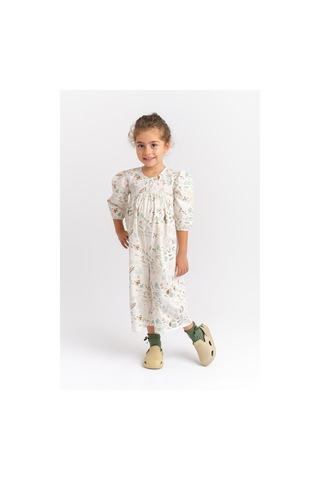 Oliven The Kid Oliventhekid Desenli Poplin Kız Çocuk Tulum Ekru Ekru