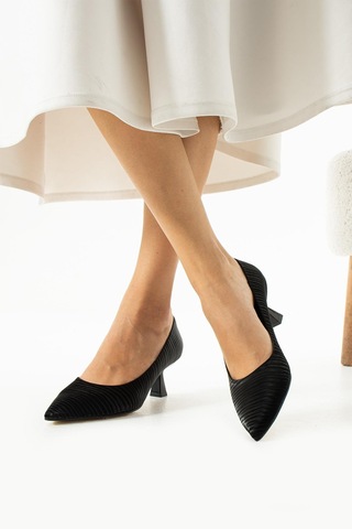 Paris Shoes Kadın Siyah Çizgili Matreyal Topuklu Ayakkabı A500-1-siyah Siyah