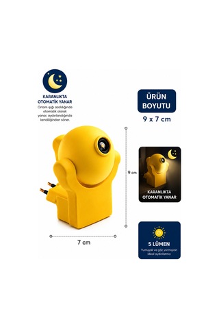 Projeksiyon Gece Lambası Sensörlü Bebek Odası Uyku Lambası Sevimli Ayıcık Görselli 5 Lümen Led Işık Sarı