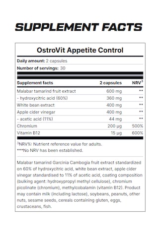 Ostrovit Appetite Control Hca Garcinia Cambogia Apple Cider Vinegar 60 Caps Aromasız