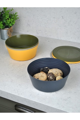 4 Adet Plastik Kapaklı Kase Seti Renkli Saklama Kabı Salata Kase 18x7 Cm 1500 Ml Renkli