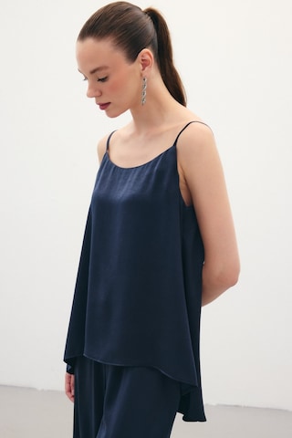 Sateen Askılı Saten Bluz - Lacivert-136351 Lacivert