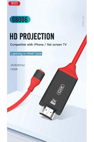 Apple Uyumlu iPhone Ve iPad Lightning To Hdmı 2k 60hz Görüntü Aktarım Kablosu 1.8 Metre Gb006