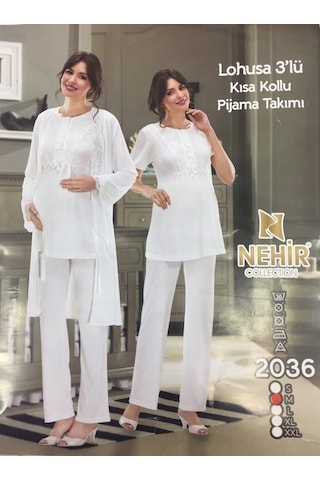 Nehir 2036 Ekru Hamile Lohusa 3Lü Pijama Sabahlık Takım