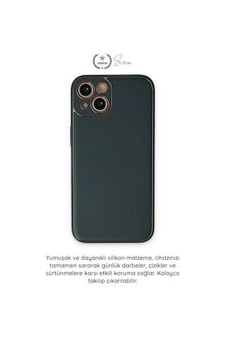 Kılıf iPhone 14 Plus Uyumlu Kılıf Coco Deri Görünümlü Silikon Kapak Darbe Emici Esnek Yumuşak Koruy Yeşil