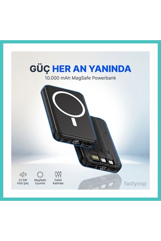 Ny Joy 10.000 Mah Kablosuz Hızlı Şarjlı Magsafe Powerbank Led Ekranlı Dahili Kablolu Powerbank Çoklu Giriş Nyjoybz Çok Renkli