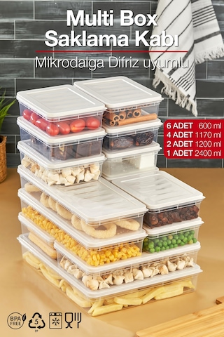 Multi Box 13 Parça 4 Farklı Boy Saklama Kabı Seti - Dondurucu & Mikrodalga Uyumlu Krem