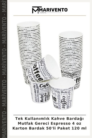 Tek Kullanımlık Kahve Bardağı Mutfak Gereci Espresso 4 Oz Karton Bardak 50'li Paket 120 Ml
