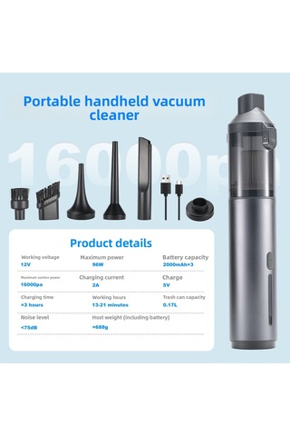 Araç İçi Küçük Yüksek Emişli Elektrikli Süpürge: Taşınabilir Şişirilebilir Çift İşlevli-siyah Turuncu