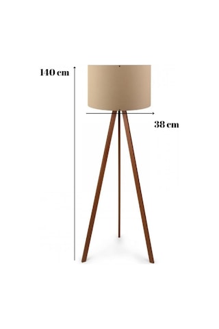 Bohhem Pratik Tripod Lambader Ve İki Adet Ahşap Üç Ayaklı Abajur Çeyiz Seti Kahve Kumaş Çok Renkli