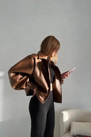 Mavifidesign Kadın Taba Oversize Deri Ceket Taba Taba