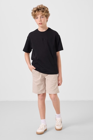 Siyah-taş Pamuklu Oversize Fit Dokuma Hafif Esnek Chino Erkek Çocuk Şort Takım - 11276 Siyah