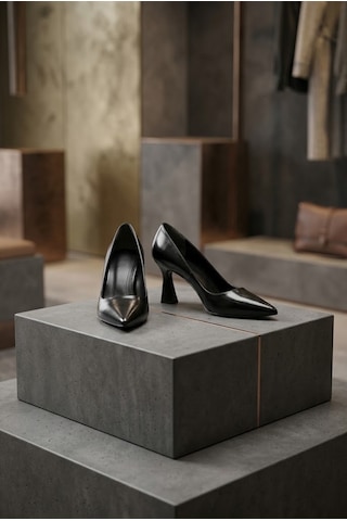 Shoetek Vienatta Kadın Stiletto İnce Topuklu Siyah Kırışık Deri Siyah Cilt