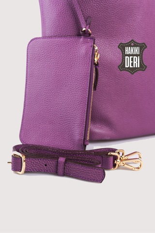 Hakiki Deri Kadın Omuz Çantası Mürdüm Smr9199 Mürdüm