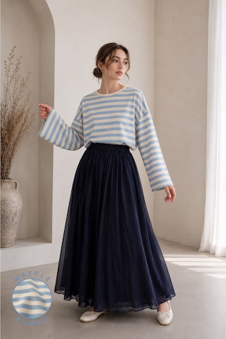 Herkesemoda Çizgili Waffle Kumaş Kadın Body Mavi