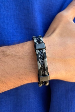 El İşçiliği İle Üretilmiş Hakiki Deri Erkek Bileklik Gri