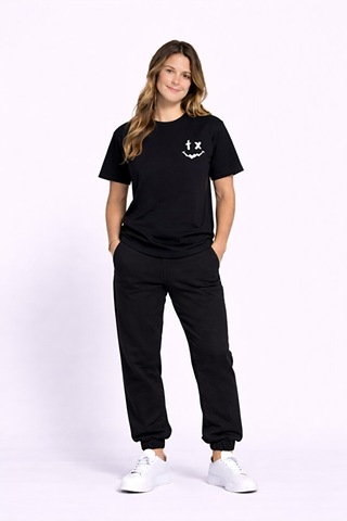 Sevgili Kombini Çift Tişört Oversize Unisex Uyumlu Çift Kombin 2' Siyah
