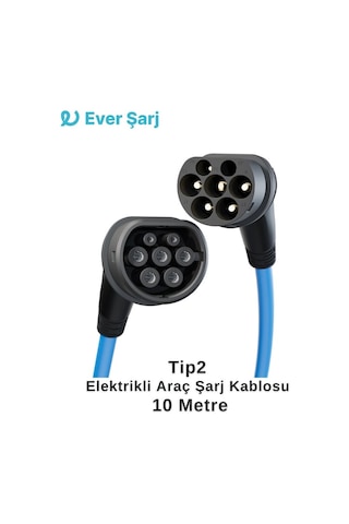 Ever Charger Tip2 Elektrikli Araç Şarj Kablosu ECO Mavi 10 M