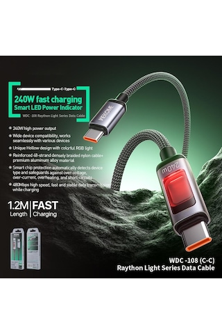 Wk Wdc-108 240w Akıllı Dijital Ekran Tipi-c Tipi-c Hızlı Şarj Veri Kablosu, Uzunluk: 1.2m Siyah