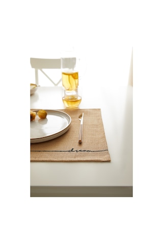 Ocean Home Textile 6 Adet Jüt Dream Baskılı Sofra Sunum Tabak Altlığı Supla Amerikan Servisi 45 x 35 CM Bej