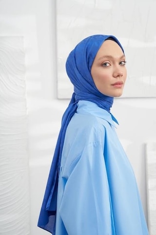 Armanda Jakarlı Şal - Kazayağı Desenli - Saks Saks
