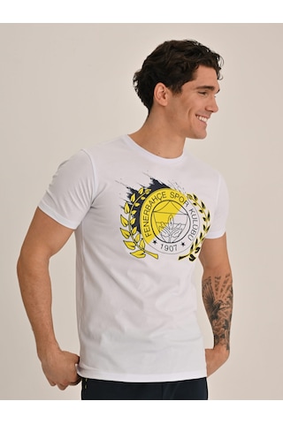 Fenerbahçe Erkek Kolej Brush Detaylı Logo Tshırt BEYAZ