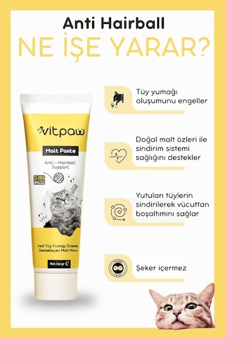 Vitpaw Malt Paste Tüy Yumağı Kontrolü ve Sindirim Desteği Kedi Malt Macunu 100 G