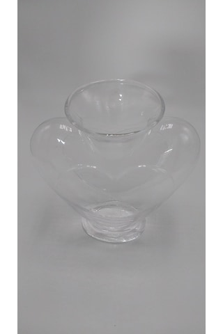 El Yapımı Cam Kalp Vazo Şeffaf 23cm
