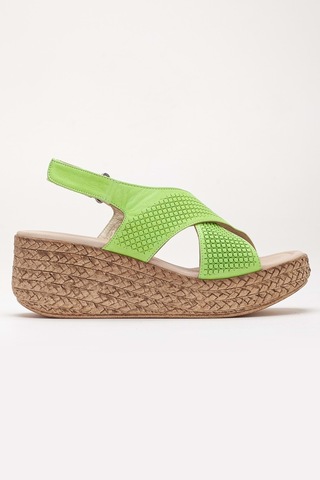Analin Shoes Kadın Hakiki Deri Çapraz Bantlı Cırtlı Sandalet Fıstık Yeşili