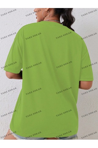 Noıssey Unisex Bay Ayı & Slogan Baskılı Kadın T-shirt Kod-1338 Yeşil