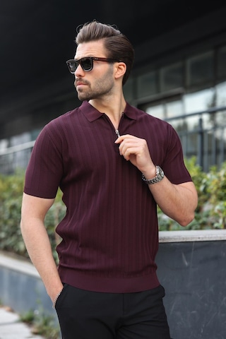 Madmext Bordo Yarım Fermuarlı Polo Yaka Erkek Kazak E7458 Bordo