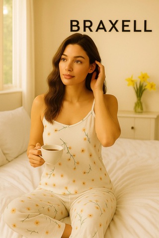 Hepsibayi Kadın Beyaz İp Askılı Çiçek Desenli Pijama Takımı- 17952 Çok Renkli