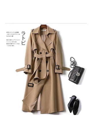 Uzun Moda İngiliz Tarzı Şık Tesettüre Uygun Dış Giyim Kadın Ceket Haki