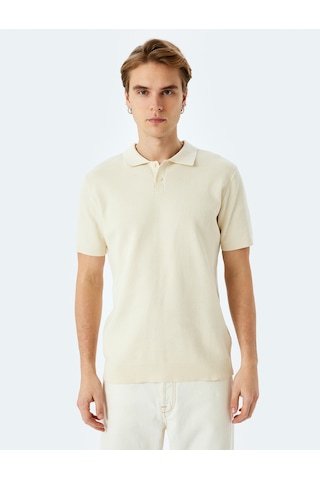 Koton Pamuklu Basic Polo V Yaka Kısa Kollu Triko Tişört Ekru 5sam70029ht Ekru