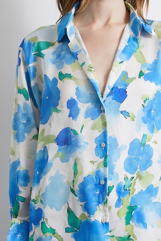 Çok Renkli Çiçek Desenli Gömlek Lacivert Lacivert