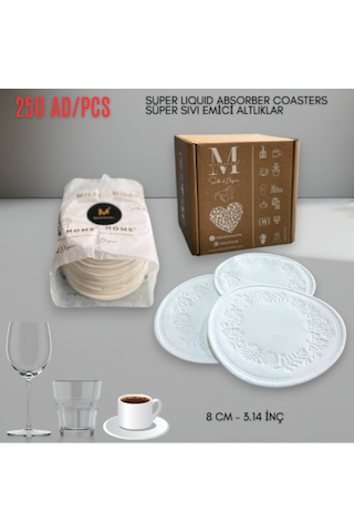 Cam Bardak Altlığı 90 Mm Desenli 250 Adet Beyaz