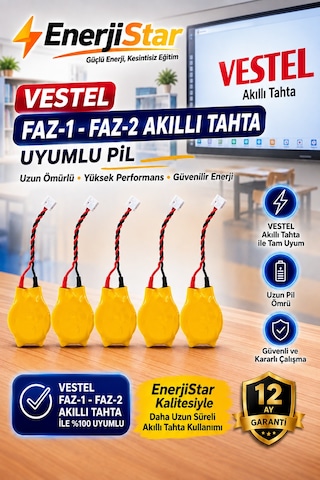 Vestel Etkileşimli Faz-1 Faz-2 Akıllı Tahta Cr2032 Kablolu Soketli Bios Pili 5 Adet